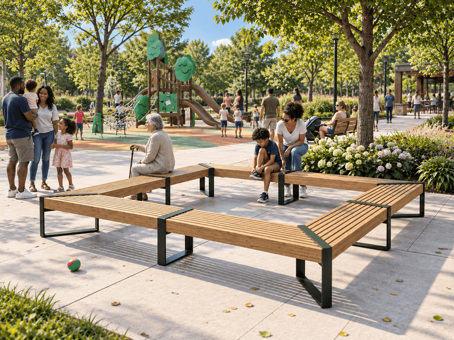 Outdoor Furniture 4 Square Bench & Playground