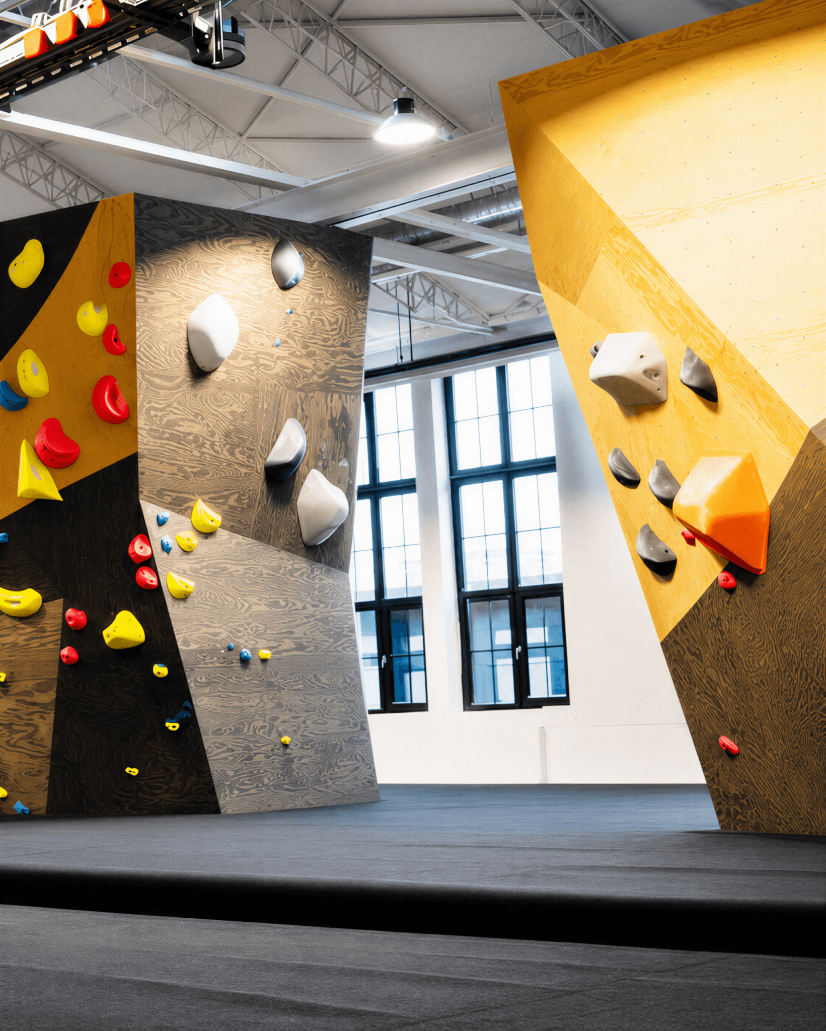 Precision-cut seamless climbing panels for indoor sport climbing walls.